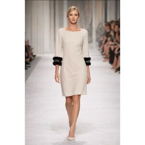 Vintage Marchesa Silk Ivory Mini Dress with Real Mink Studded Fur Trim Size 6